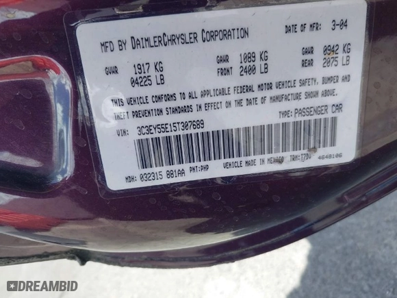 2005 Chrysler PT Cruiser Touring with VIN 3C3EY55E15T307689, listed as a IAAI auction lot 41963962 with 0 mi miles. Bid and sale history available at carsss.com. Image 9.
