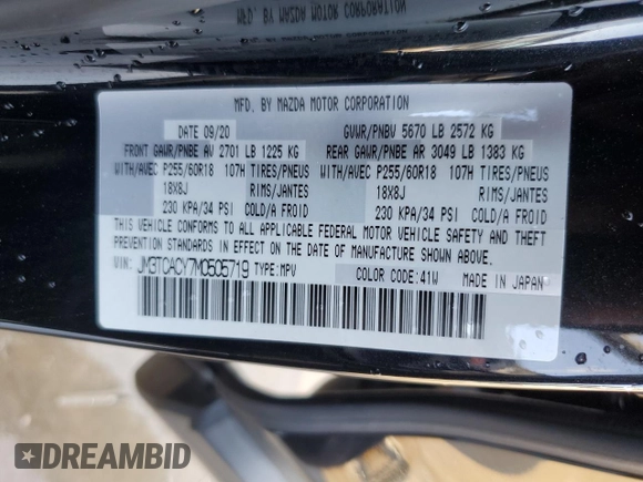 2021 Mazda CX-9 Touring with VIN JM3TCACY7M0505719, listed as a Copart auction lot 43405635 with 44,133 mi miles and Salvage Title. Bid and sale history available at carsss.com. Image 13.