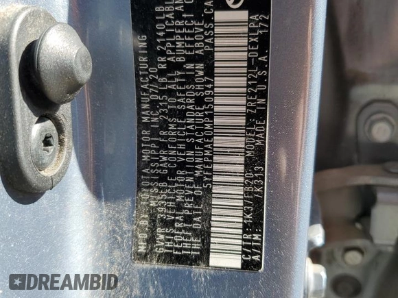 2021 Toyota Corolla LE with VIN 5YFEPMAE0MP150947, listed as a Copart auction lot 52053385 with 76,713 mi miles and Salvage Title. Bid and sale history available at DreamBid. Image 14.