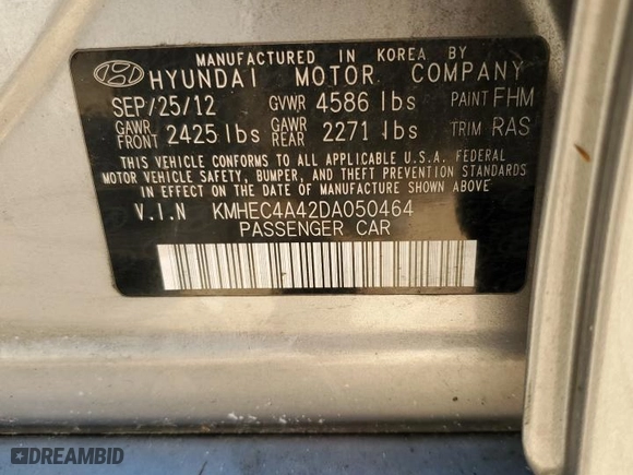 2013 Hyundai Sonata Hybrid Limited with VIN KMHEC4A42DA050464, listed as a Copart auction lot 51777245 with 0 mi miles and Salvage Title. Bid and sale history available at carsss.com. Image 13.