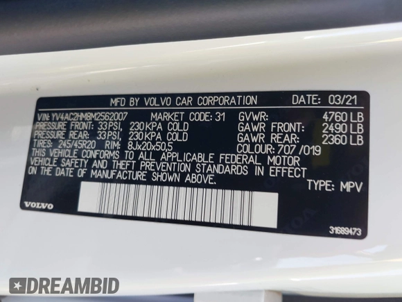 2021 Volvo XC40 R-Design z VIN YV4AC2HM8M2562007, wystawiony jako IAAI lot #42047885 z przebiegiem Nie podano mil oraz . Historia ofert i sprzedaży dostępna na DreamBid. Obrazek 9.