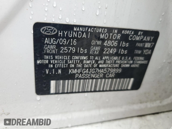 2017 Hyundai Azera with VIN KMHFG4JG7HA579899, listed as a Copart auction lot 51290525 with 110,230 mi miles and Salvage title. Bid and sale history available at DreamBid. Image 12.