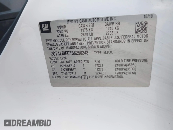 2011 GMC Terrain SLE-1 z VIN 2CTALMEC3B6258243, wystawiony jako IAAI lot #42445185 z przebiegiem 180 402 mil mil oraz . Historia ofert i sprzedaży dostępna na DreamBid. Obrazek 9.