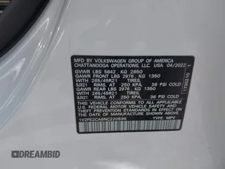 2022 Volkswagen Atlas SEL Premium R-Line with VIN 1V2FE2CA6NC220596, listed as a IAAI auction lot 41864407 with 13,120 mi miles and . Bid and sale history available at DreamBid. Image 9.