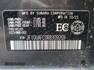 2024 Subaru Impreza Sport with VIN JF1GUAFC0R8309269, listed as a Copart auction lot 82913254 with 13,159 mi miles and Salvage Title. Bid and sale history available at carsss.com. Image 12.