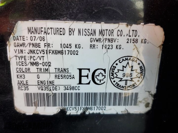 2006 Infiniti G35 z VIN JNKCV51FX6M617002, wystawiony jako Copart lot #51064345 z przebiegiem Nie podano mil oraz Szkody całkowita. Historia ofert i sprzedaży dostępna na DreamBid. Obrazek 12.