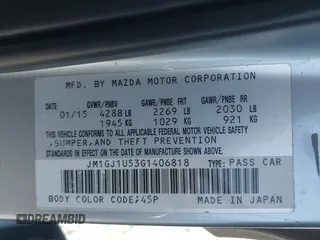 2016 Mazda 6 i Sport with VIN JM1GJ1U53G1406818, listed as a IAAI auction lot 41987697 with 160,508 mi miles and . Bid and sale history available at DreamBid. Image 9.