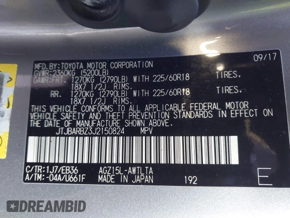 2018 Lexus NX 300 with VIN JTJBARBZ3J2150824, listed as a IAAI auction lot 41016085 with 130,354 mi miles and . Bid and sale history available at DreamBid. Image 9.