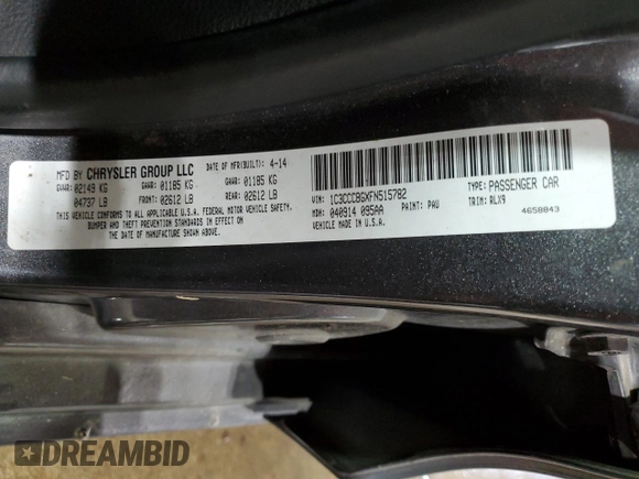 2015 Chrysler 200 S with VIN 1C3CCCBGXFN515782, listed as a Copart auction lot 78106164 with 138,569 mi miles and Clean Title. Bid and sale history available at carsss.com. Image 12.