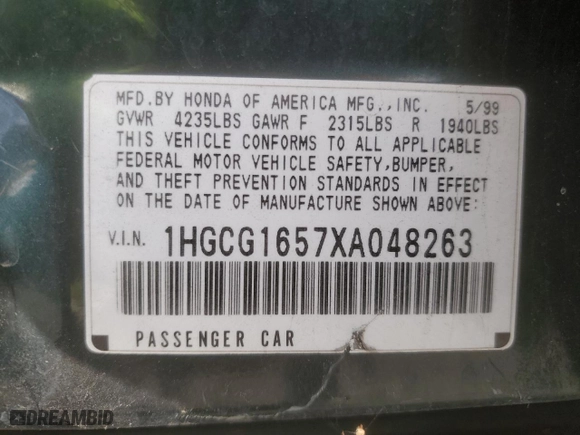 1999 Honda Accord Sdn EX with VIN 1HGCG1657XA048263, listed as a Copart auction lot 47583235 with 160,663 mi miles and Salvage Title. Bid and sale history available at carsss.com. Image 14.