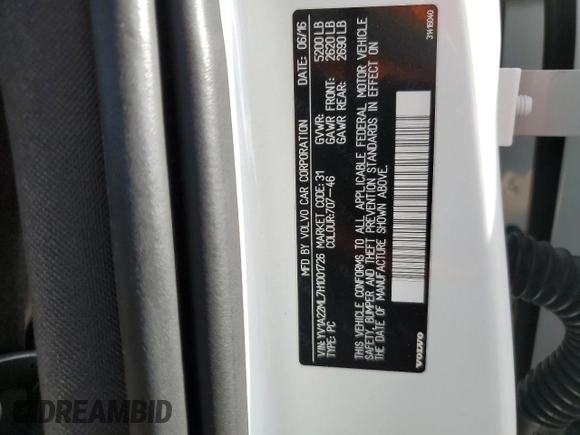 2017 Volvo S90 Inscription with VIN YV1A22ML7H1001726, listed as a Copart auction lot 44503433 with 95,559 mi miles. Bid and sale history available at carsss.com. Image 10.
