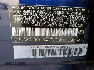 2011 Lexus ES 330 с VIN JTHBK1EG4B2417416, выставлен на аукционе Copart как лот 50122045 с пробегом 86 795 миль миль и Чистый • Clean title. История ставок и продаж доступна на DreamBid. Изображение 12.