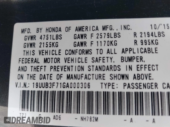 2016 Acura TLX Advance with VIN 19UUB3F71GA000306, listed as a IAAI auction lot 42579640 with 150,764 mi miles and . Bid and sale history available at DreamBid. Image 9.