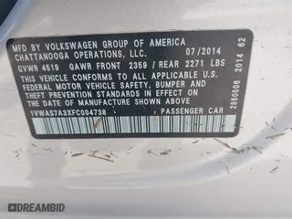 2015 Volkswagen Passat 1.8T S with VIN 1VWAS7A3XFC004738, listed as a IAAI auction lot 41928581 with 1 mi miles. Bid and sale history available at carsss.com. Image 9.