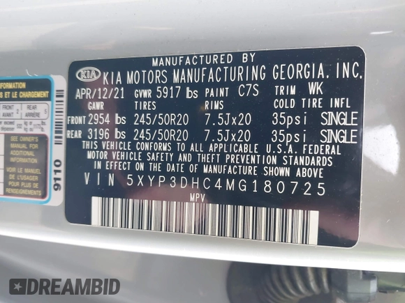 2021 Kia Telluride EX z VIN 5XYP3DHC4MG180725, wystawiony jako IAAI lot #42049513 z przebiegiem 44 796 mil mil oraz . Historia ofert i sprzedaży dostępna na DreamBid. Obrazek 9.