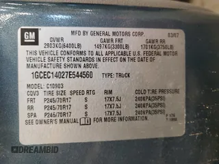 2007 Chevrolet Silverado 1500 Work Truck with VIN 1GCEC14027E544560, listed as a Copart auction lot 48370585 with 186,635 mi miles and Clean Title. Bid and sale history available at carsss.com. Image 12.