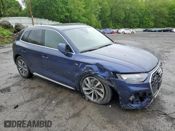 2023 Audi Q5 S line Premium with VIN WA1GAAFYXP2157574, listed as a Copart auction lot 55911315 with 17,830 mi miles and Salvage title. Bid and sale history available at DreamBid. Image 4.