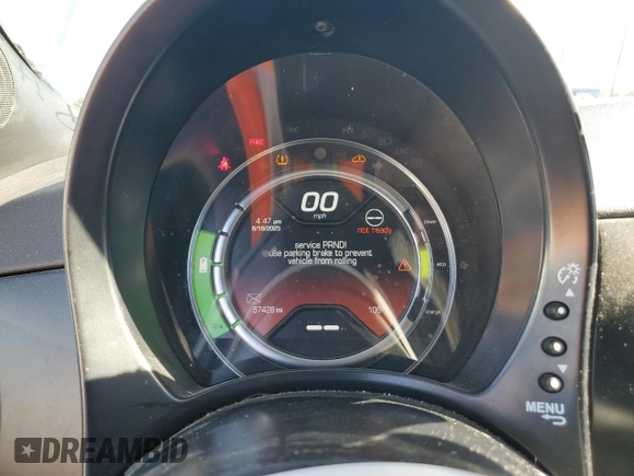 2017 FIAT 500e with VIN 3C3CFFGEXHT565603, listed as a Copart auction lot 61594175 with 57,428 mi miles and Salvage title. Bid and sale history available at DreamBid. Image 9.
