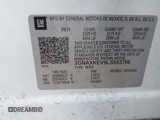 2020 Chevrolet Equinox LT z VIN 3GNAXKEV9LS553766, wystawiony jako IAAI lot #41395065 z przebiegiem 123 219 mil mil oraz . Historia ofert i sprzedaży dostępna na DreamBid. Obrazek 9.
