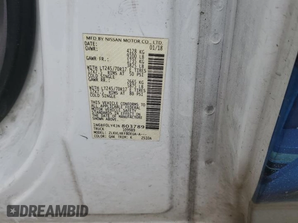 2018 Nissan NV Cargo S z VIN 1N6BF0LY4JN803789, wystawiony jako Copart lot #43023925 z przebiegiem 89 582 mil mil oraz Szkody całkowita. Historia ofert i sprzedaży dostępna na DreamBid. Obrazek 12.