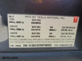2017 Tesla Model S 100D with VIN 5YJSA1E22HF188426, listed as a Copart auction lot 39728584 with 584 mi miles and Salvage Title. Bid and sale history available at carsss.com. Image 14.