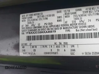 2019 Ford Transit Passenger XL with VIN 1FBAX2CG9KKA46619, listed as a IAAI auction lot 41539928 with 69,061 mi miles and . Bid and sale history available at carsss.com. Image 9.