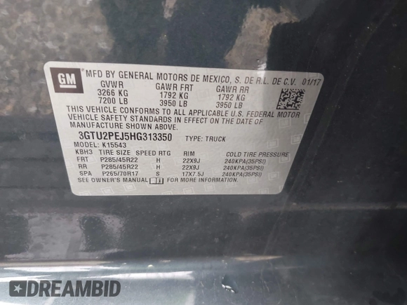2017 GMC Sierra 1500 Denali with VIN 3GTU2PEJ5HG313350, listed as a IAAI auction lot 41968608 with 73,963 mi miles and . Bid and sale history available at DreamBid. Image 9.