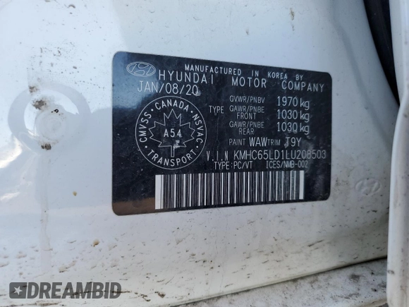 2020 Hyundai Ioniq SE with VIN KMHC65LD1LU208503, listed as a Copart auction lot 49226645 with Not provided miles and Non repairable. Bid and sale history available at DreamBid. Image 12.