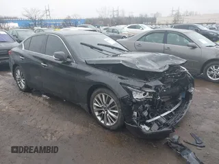 2023 Infiniti Q50 Luxe with VIN JN1EV7BR2PM541150, listed as a IAAI auction lot 41552350 with 12,264 mi miles and . Bid and sale history available at DreamBid. Image 1.