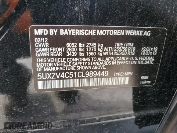 2012 BMW X5 35i z VIN 5UXZV4C51CL989449, wystawiony jako Copart lot #56762095 z przebiegiem 112 576 mil mil oraz Szkoda całkowita • Salvage title. Historia ofert i sprzedaży dostępna na DreamBid. Obrazek 13.