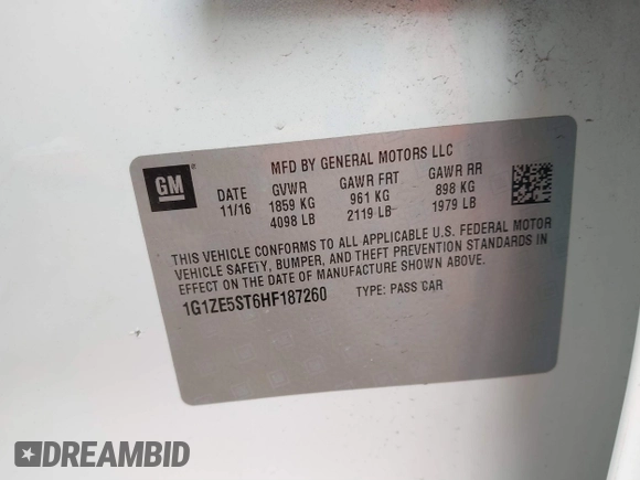 2017 Chevrolet Malibu LT with VIN 1G1ZE5ST6HF187260, listed as a IAAI auction lot 41869143 with 72,605 mi miles and . Bid and sale history available at DreamBid. Image 9.