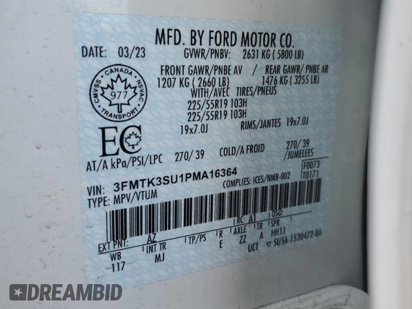 2023 Ford Mustang Mach-E Premium с VIN 3FMTK3SU1PMA16364, выставлен на аукционе Copart как лот 53627595 с пробегом 26 234 миль миль и Списание • Salvage title. История ставок и продаж доступна на DreamBid. Изображение 14.