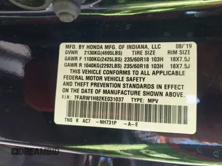 2019 Honda CR-V EX-L with VIN 7FARW1H82KE031037, listed as a IAAI auction lot 41702356 with 44,495 mi miles. Bid and sale history available at carsss.com. Image 9.