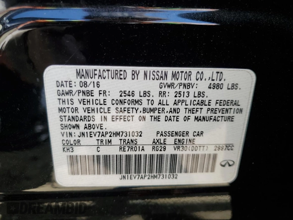 2017 Infiniti Q50 Signature Edition with VIN JN1EV7AP2HM731032, listed as a Copart auction lot 51240595 with 68,802 mi miles and Salvage Title. Bid and sale history available at DreamBid. Image 12.