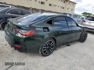 2024 BMW i4 M50 with VIN WBY33AW08RFS09819, listed as a Copart auction lot 47390474 with 593 mi miles and Salvage Title. Bid and sale history available at carsss.com. Image 3.
