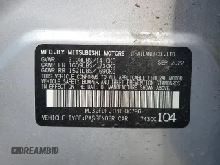 2023 Mitsubishi Mirage G4 ES with VIN ML32FUFJ1PHF00796, listed as a Copart auction lot 47142644 with 16,337 mi miles and Salvage Title. Bid and sale history available at carsss.com. Image 12.