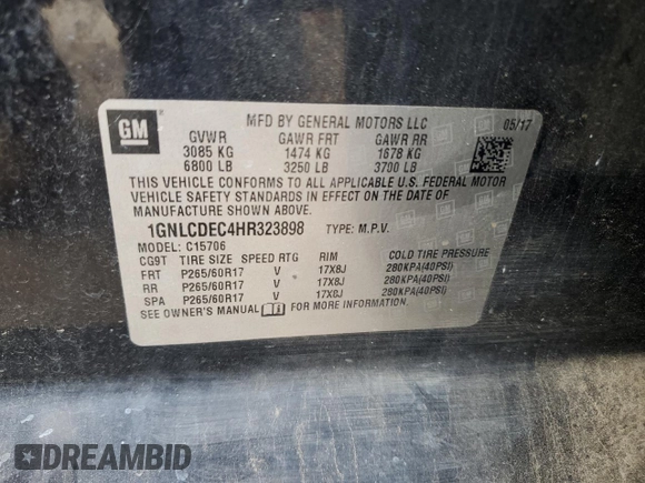2017 Chevrolet Tahoe Commercial with VIN 1GNLCDEC4HR323898, listed as a Copart auction lot 59538805 with 164,238 mi miles and Clean title. Bid and sale history available at DreamBid. Image 13.