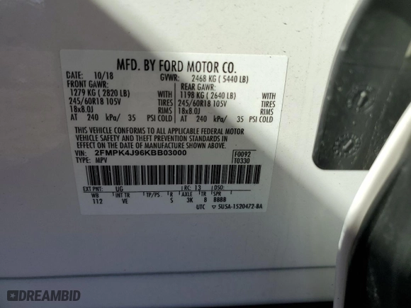 2019 Ford Edge SEL with VIN 2FMPK4J96KBB03000, listed as a Copart auction lot 50163625 with 35,874 mi miles and Salvage Title. Bid and sale history available at carsss.com. Image 13.