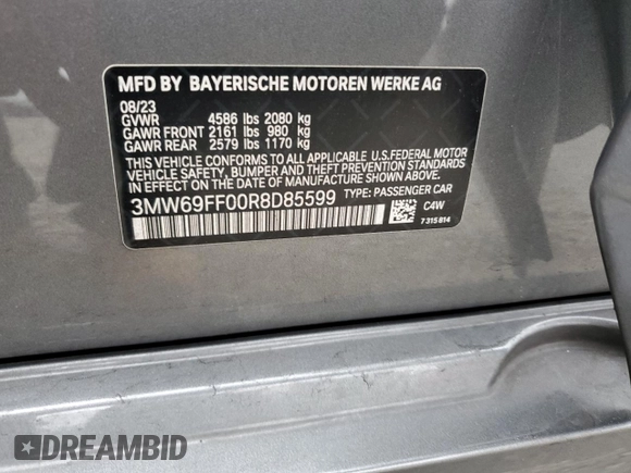2024 BMW 3 Series 330i с VIN 3MW69FF00R8D85599, выставлен на аукционе Copart как лот 55884005 с пробегом 18 822 миль миль и Списание • Salvage title. История ставок и продаж доступна на DreamBid. Изображение 12.