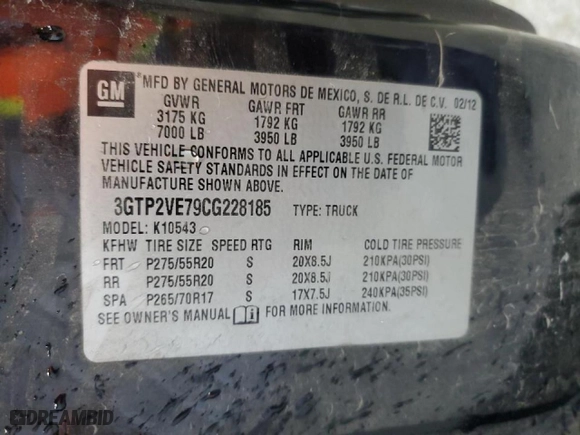 2012 GMC Sierra 1500 SLE with VIN 3GTP2VE79CG228185, listed as a Copart auction lot 48587385 with 322,683 mi miles and Clean Title. Bid and sale history available at carsss.com. Image 12.