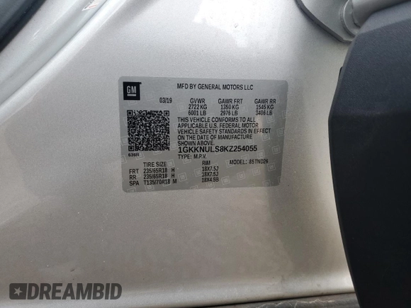 2019 GMC Acadia SLT with VIN 1GKKNULS8KZ254055, listed as a Copart auction lot 47937355 with 78,645 mi miles and Salvage Title. Bid and sale history available at DreamBid. Image 13.
