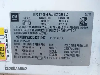 2013 GMC Acadia SLE with VIN 1GKKRPKD3DJ251347, listed as a IAAI auction lot 41363824 with 229,508 mi miles and . Bid and sale history available at DreamBid. Image 9.