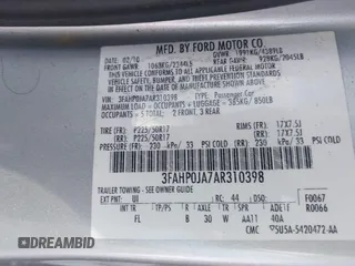 2010 Ford Fusion SEL with VIN 3FAHP0JA7AR310398, listed as a IAAI auction lot 42153180 with 191,762 mi miles and . Bid and sale history available at carsss.com. Image 9.