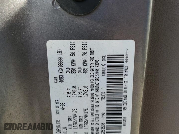 2006 Dodge Ram 2500 SLT with VIN 3D7KR28C16G253590, listed as a Copart auction lot 76333464 with 261,642 mi miles and Salvage Title. Bid and sale history available at carsss.com. Image 12.