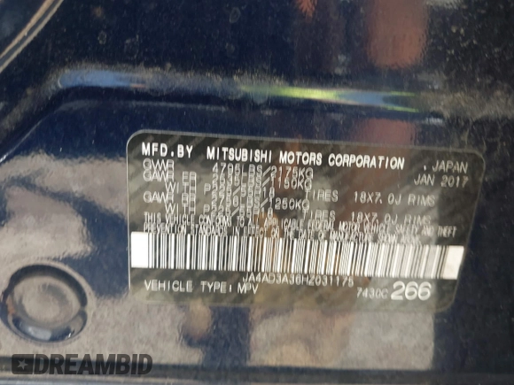 2017 Mitsubishi Outlander SE with VIN JA4AD3A36HZ031175, listed as a IAAI auction lot 42570858 with 232,875 mi miles and . Bid and sale history available at DreamBid. Image 9.