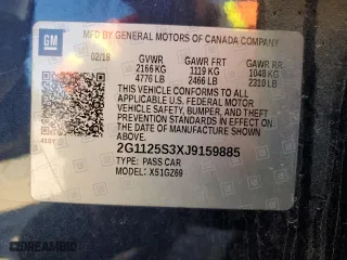 2018 Chevrolet Impala Premier with VIN 2G1125S3XJ9159885, listed as a Copart auction lot 46937785 with 127,312 mi miles and Salvage Title. Bid and sale history available at carsss.com. Image 14.