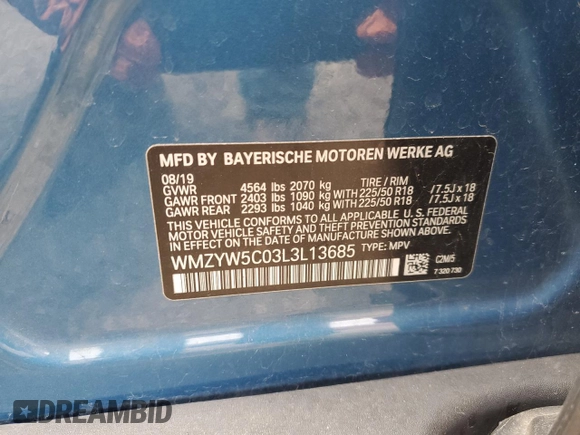 2020 MINI Countryman Cooper with VIN WMZYW5C03L3L13685, listed as a Copart auction lot 58035445 with Not provided miles and Salvage title. Bid and sale history available at DreamBid. Image 12.