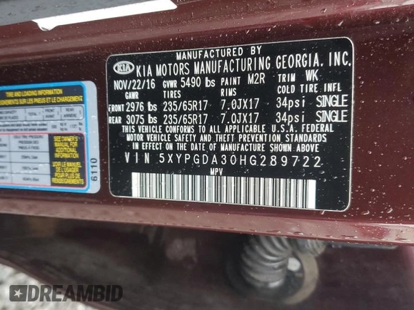 2017 Kia Sorento LX с VIN 5XYPGDA30HG289722, выставлен на аукционе Copart как лот 57778715 с пробегом 64 553 миль миль и Списание • Salvage title. История ставок и продаж доступна на DreamBid. Изображение 13.