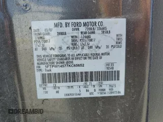 2007 Ford F-150 XLT с VIN 1FTPW14577KC65652, выставлен на аукционе Copart как лот 62427335 с пробегом Не указан миль и Списание • Salvage title. История ставок и продаж доступна на DreamBid. Изображение 12.