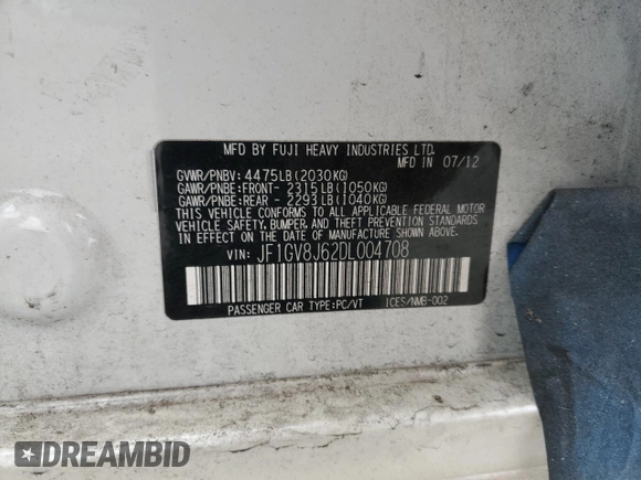 2013 Subaru Impreza Sedan WRX WRX STI with VIN JF1GV8J62DL004708, listed as a Copart auction lot 43687655 with 200,486 mi miles and Salvage Title. Bid and sale history available at carsss.com. Image 14.